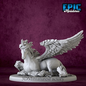 Miniatuur | Winged Unicorn Classic Resting - DnD-miniatuur voor tafelspellen - Premium dnd-miniatuur - Dungeons and Dragons - 3D-geprint