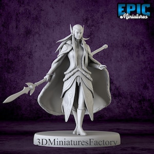 Miniature | Fey Elf Winter Spear - DnD Miniature for Tabletop Games - Premium dnd Miniature - 3D Printed - from 28 mm to 40mm scale