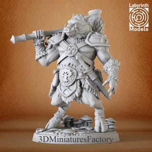 Miniature | Forest Mosstusks Warrior 2 - DnD Miniature for Tabletop Games - Premium dnd Miniature - Dungeons and Dragons - 3D Printed