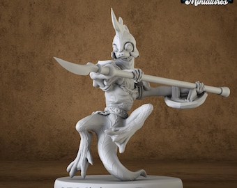 3D Printed Fire Newt Miniature: Resin Salamander Warrior for DnD RPG