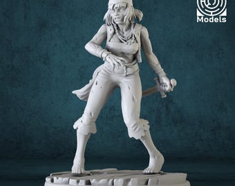 Female Pirate Miniature | Pirate Rogue with Sword | 28mm 32mm | UNPAINTED Resin | DnD 5E Pathfinder