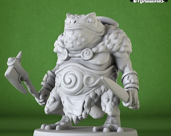 Miniatuur Toad Folk Warrior - 3D-geprint harsfiguur voor DnD- en tabletop-RPG's