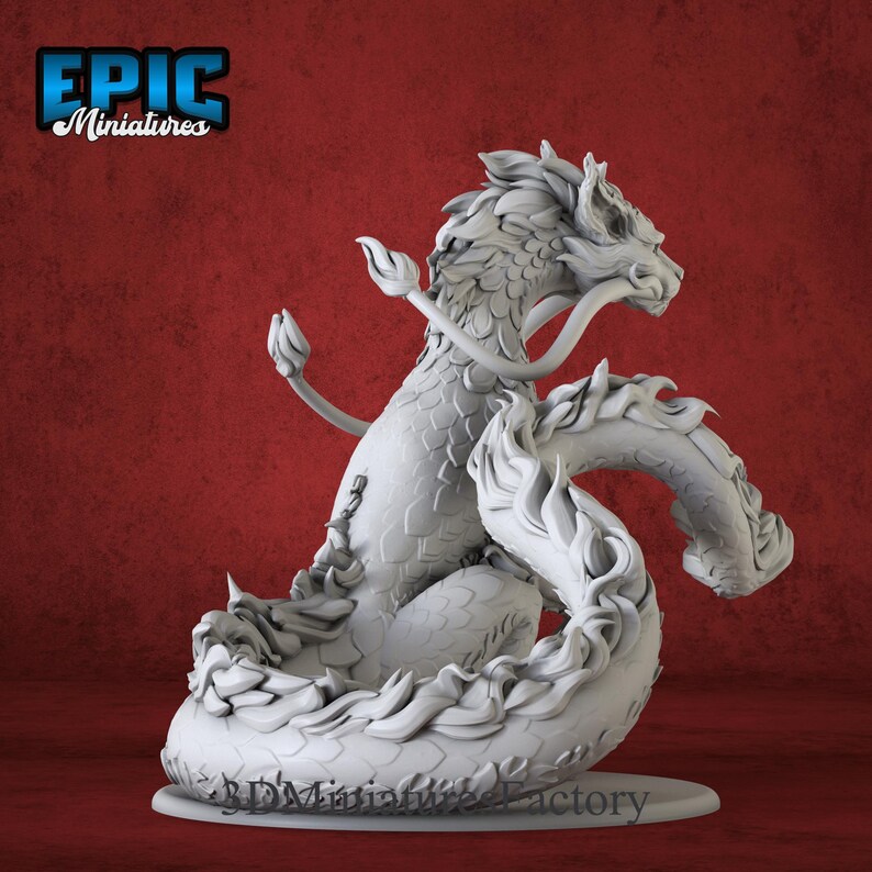 Side view of curled cat dragon 3D-printed miniature