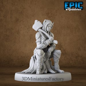 Miniature | Orc Tiefling Female Sitting - DnD Miniature for Tabletop Games - Premium dnd Miniature Dungeons and Dragons 3D Printed