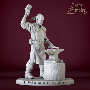 Blacksmith Oswald DnD Miniature | Craftsman at Anvil | 3D Printed Tabletop RPG Model