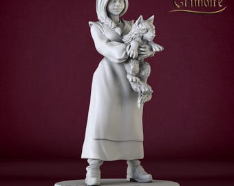 Miniature | Female Eileen and Milo(dog) - DnD Miniature for Tabletop Games - Premium dnd Miniature - Dungeons and Dragons - 3D Printed