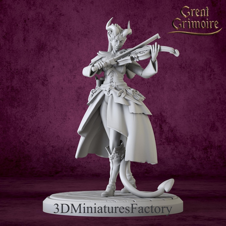 Front view of Tiefling resin miniature with elegant pose.