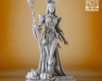 DnD Miniature | Moon Witch Halloween Collection - 3D Printed Dungeons and Dragons Mini for Tabletop RPG Games