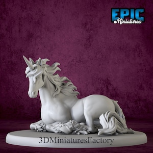 Miniatuur | Unicorn Classic Resting - DnD-miniatuur voor tafelspellen - Premium dnd-miniatuur - Dungeons and Dragons - 3D-geprint