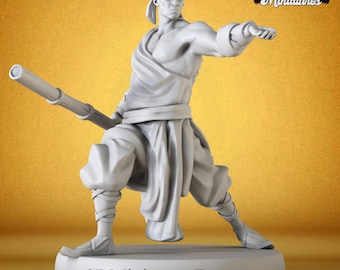 Monk Miniature – Quarterstaff Martial Artist 28–40mm Unpainted Resin Figure for DnD Pathfinder RPG
