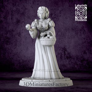 Apple Seller DnD Miniature | Female Merchant with Basket of Apples | 3D Printed Tabletop Model
