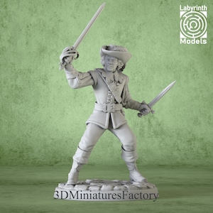 Miniatura / Moschettiere D&#39;Artagnan - Miniatura DnD per giochi da tavolo - Miniatura dnd premium - Dungeons and Dragons - Stampata in 3D
