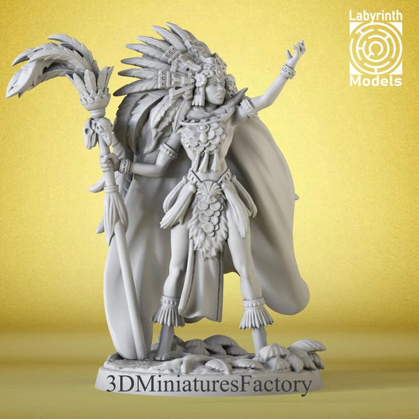 Miniatura | Sacerdotisa - Dinastia Aztlan - Miniatura DnD para jogos de mesa - Miniatura dnd premium - Dungeons and Dragons impresso em 3D