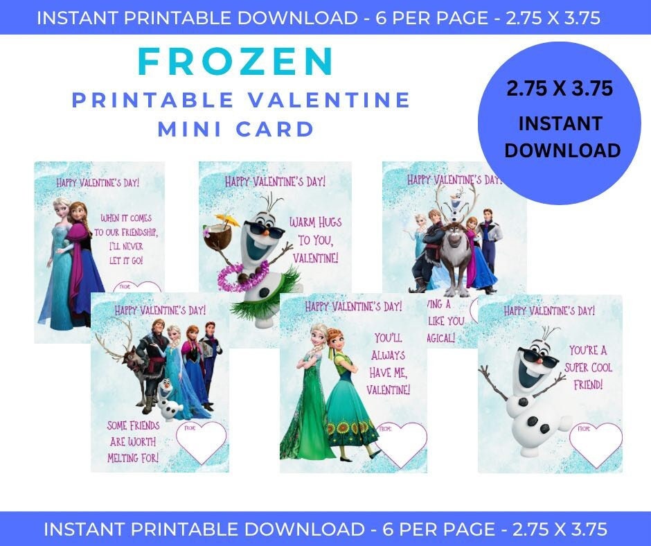 Frozen Valentine's Day Printable Card Tag, Queen Elsa Princess Anna ...