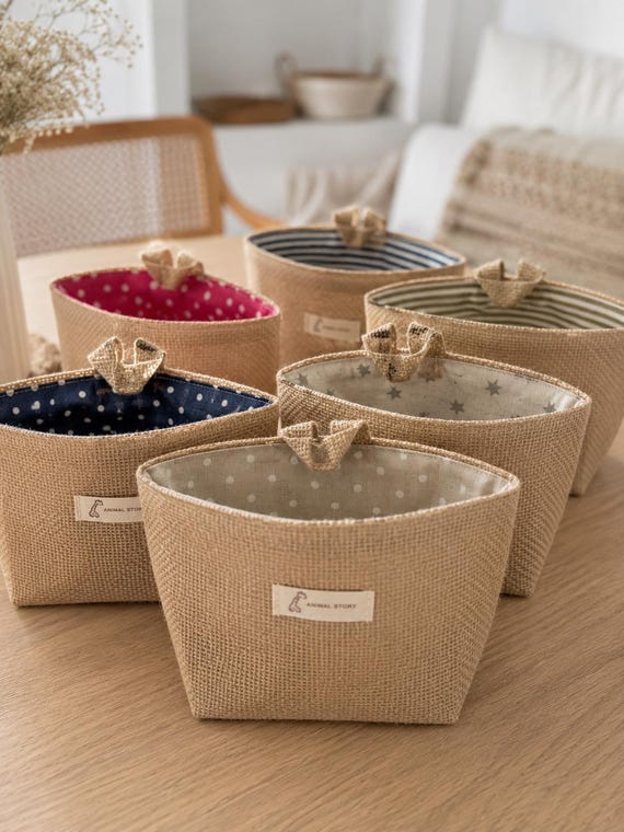 Jute Aufbewahrungskorb mit Stofffutter – Handgemachter Organizer in verschiedenen Farben – Dekokorb für Bad, Küche, Kinderzimmer & Regal