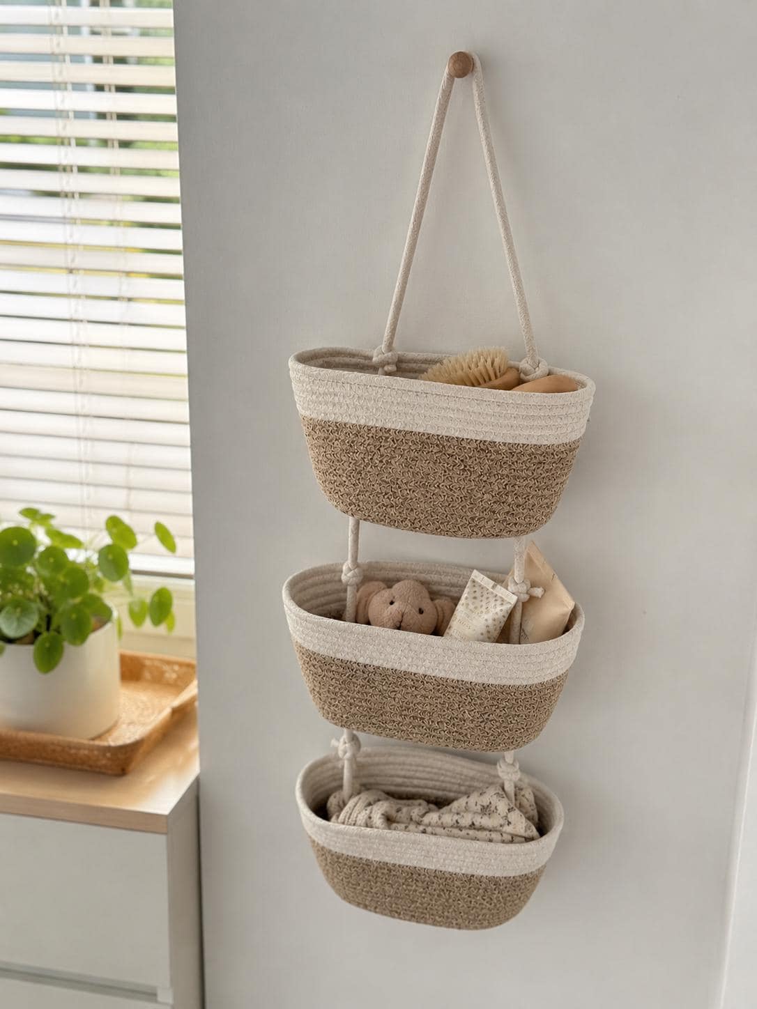Hängekorb Set aus Baumwollseil | Wandkorb Aufbewahrung | Badezimmer Organizer | Kinderzimmer Aufbewahrung