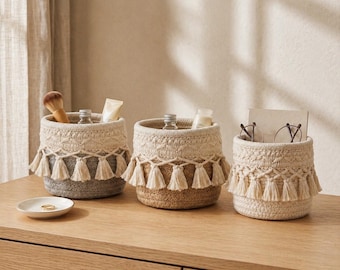 Aufbewahrungskorb Mit Quasten | Boho Korb | Badezimmer Organizer | Kosmetik Aufbewahrung | Kinderzimmer Deko | Skandinavischer Korb