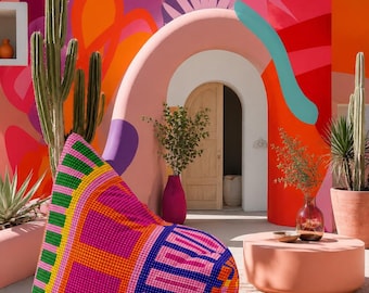 Colorful Beaded-Look Bean Bag Chair Cover, Boho Patio Floor Seat