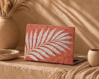 Etui na MacBooka z masy perłowej z liści palmowych, koralowa mozaika na laptopa