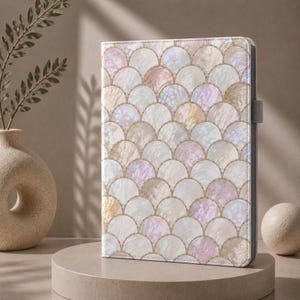 iPad-Foliohülle, Perlmutt-Muschelmuster, schimmernder Küstenstil