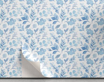 Blauwe bloem tijdelijke wallpaper-Floral Peel en Stick Wallpaper-Flower Wall Mural-Botanische verwisselbare wallpaper-zelfklevend behang