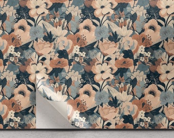 Art Deco tijdelijke wallpaper-Floral Peel en Stick Wallpaper-Flower Wall Mural-Verwisselbare Wallpaper-Self Adhesive Wall Paper- Wallpaper Rolls