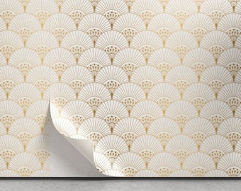 Art Deco Peel en Stick Wallpaper-tijdelijke wallpaper-geometrische muur muurschildering-verwisselbare wallpaper-zelfklevende gouden behangrollen prints