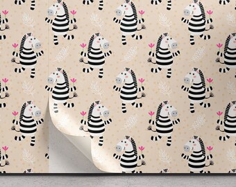 Zebra Temporäre Tapete-Kids Girl Peel and Stick Wallpaper-Zebra Wandbild-Entfernbare Tapete-Selbstklebende Wand-Papier-Kinderzimmer-Tapete