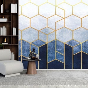 Art Deco tijdelijke wallpaper-zeshoek Peel en Stick Wallpaper-verwisselbare wallpaper-zelfklevende muur papier-geometrische behangrollen afbeelding 1