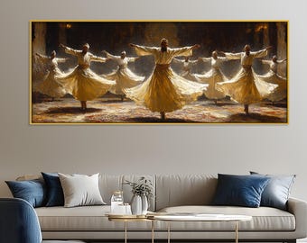 Framed Sufi Dervish Oil Painting on Wood: Whirling Dancer Art