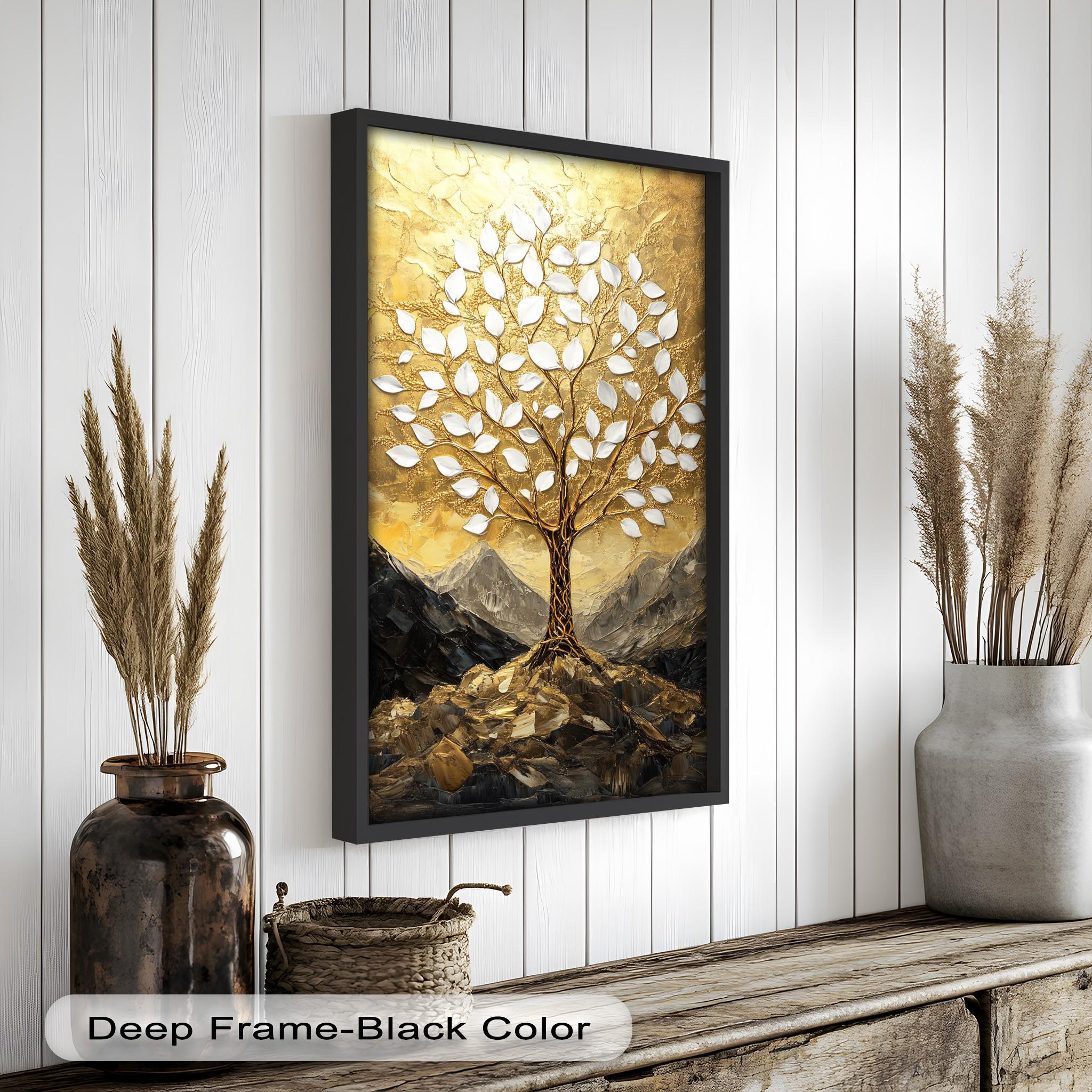 額装された金色の木の壁画：素朴な風景画風の壁掛けアート - Etsy 日本