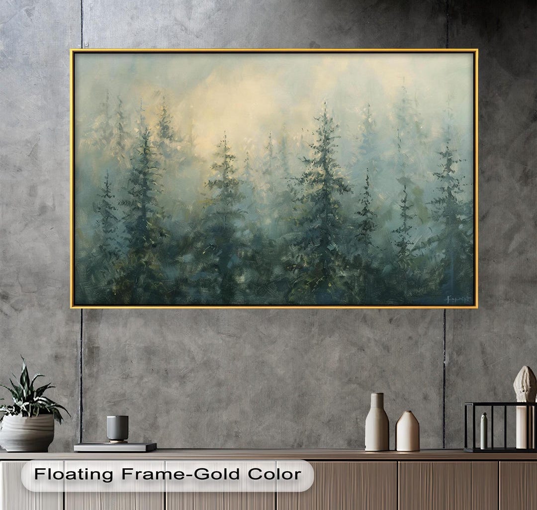 Framed Misty Forest Canvas Art: Rustic Wood Print, Floating Frame ...