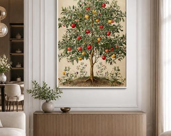 Apple Tree Framed Wood Print Wall Art, Botanical Orchard Illustration, Vintage Fruit Tree Decor, Deep or Floating Frame