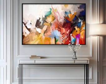 Framed Abstract Floral Painting: Wood Wall Art, Autumn Landscape Print