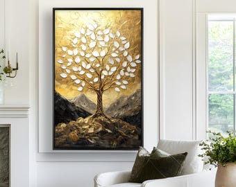 額装された金色の木の壁画：素朴な風景画風の壁掛けアート - Etsy 日本