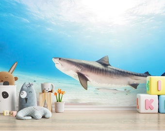 Fish Shark Wallpaper Tijdelijke Wallpaper-Kinderkamer Peel en Stick Wallpaper-Kids Verwisselbare Wallpaper-Baby Shark Zelfklevende Wallpaper Rolls