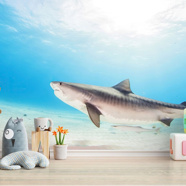 Fish Shark Wallpaper Tijdelijke Wallpaper-Kinderkamer Peel en Stick Wallpaper-Kids Verwisselbare Wallpaper-Baby Shark Zelfklevende Wallpaper Rolls