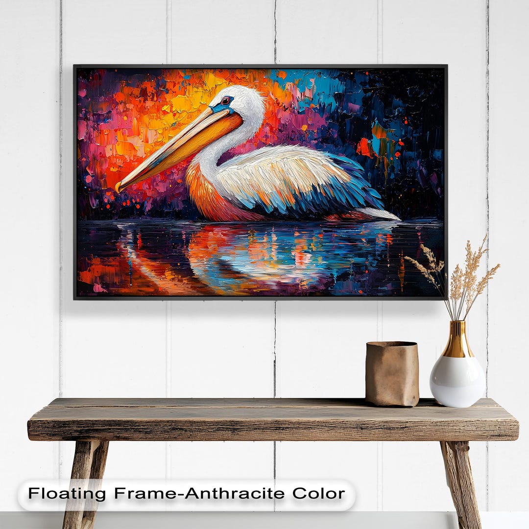 Colorful Pelican Wooden Wall Art: Coastal Wildlife Canvas Art With Gold ...