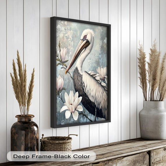 Pelican Wooden Wall Art: Floral Coastal Home Decor Painting Look