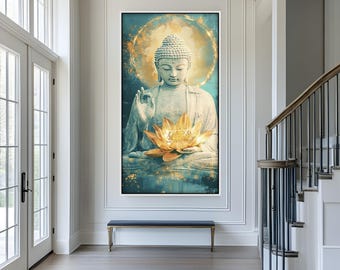 Buddha Lotus Framed Wall Painting Print: Zen Meditation Decor Painting Look Wall Art