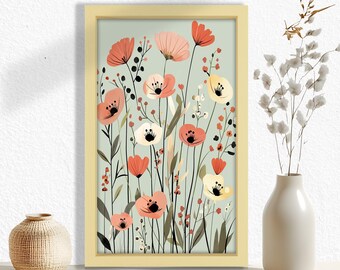 Pastel Wildflower Wood Print Art, Floral Living room wall art, Painting Look Wall Art