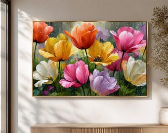 Colorful Poppy Framed Wood Print Wall Art, Vibrant Wildflower Garden Artwork, Panoramic Floral Decor, Deep or Floating Frame