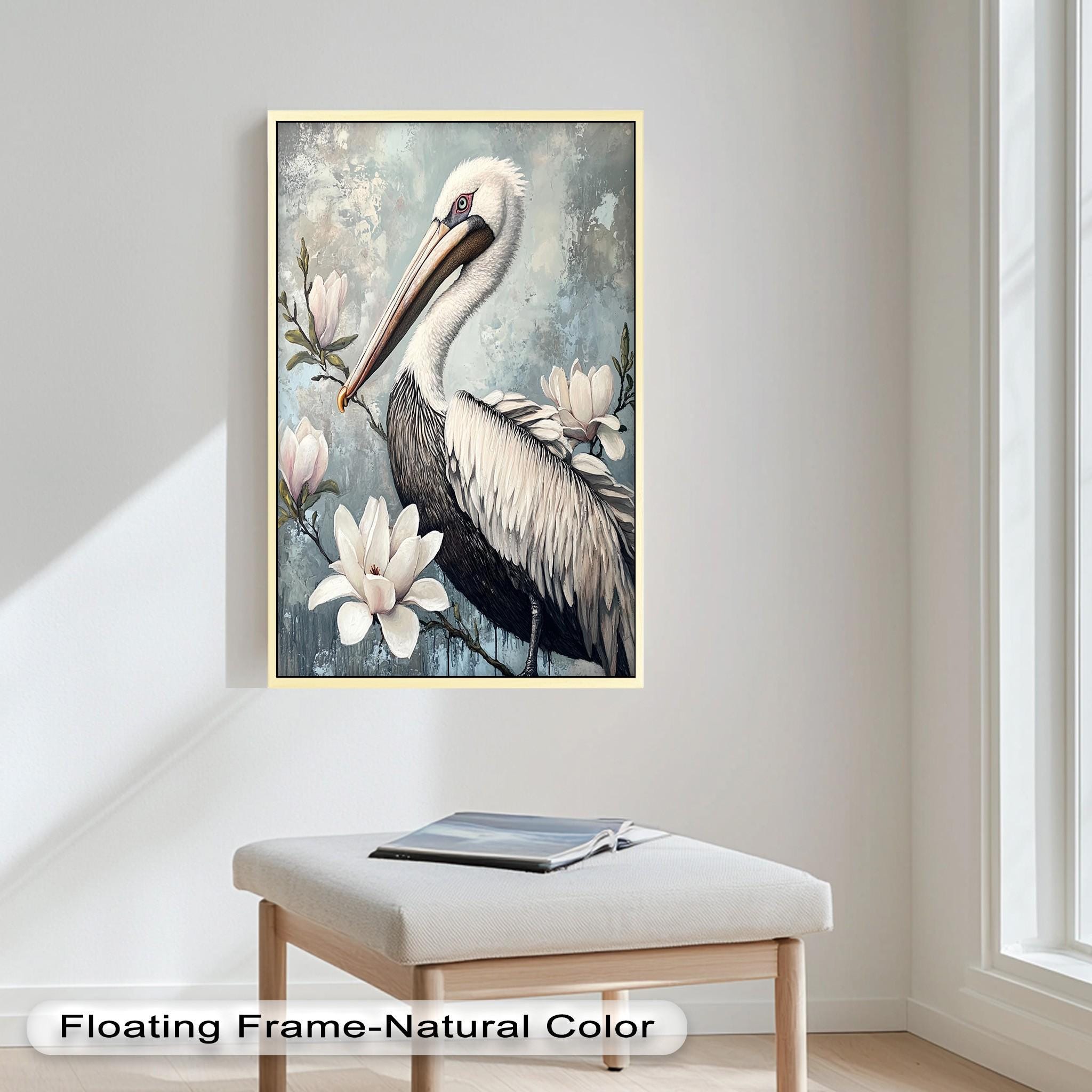 Pelican Wooden Wall Art: Floral Coastal Home Decor Painting Look