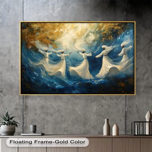 Whirling Dervishes Framed Wood Art: Sufi Dancer Painting Print
