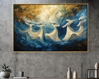 Whirling Dervishes Framed Wood Art: Sufi Dancer Painting Print