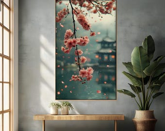 Cherry Blossom Framed Wall Painting : Japanese Sakura Art Painting Look Wall Art