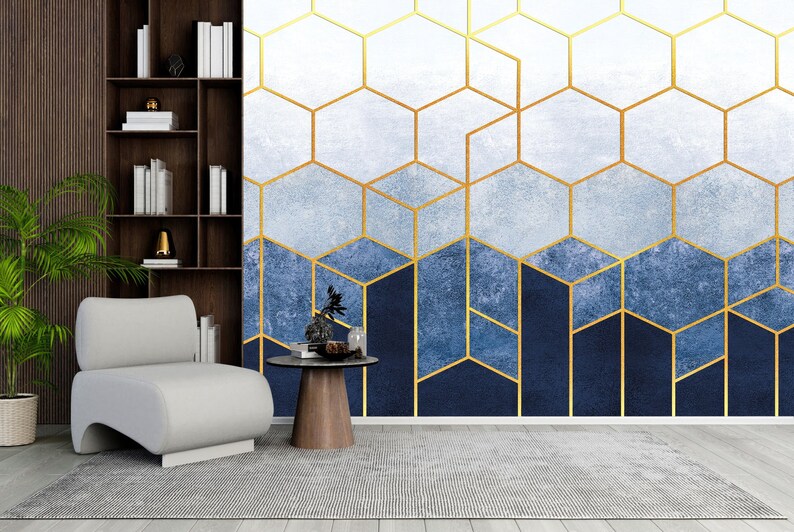 Art Deco tijdelijke wallpaper-zeshoek Peel en Stick Wallpaper-verwisselbare wallpaper-zelfklevende muur papier-geometrische behangrollen afbeelding 1