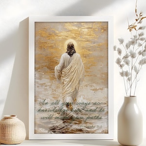 Christian Wall Art - Bible Verse with Jesus - Proverbs 3:6 Scripture Art - Inspirational Religious Painting for Home & Gifts