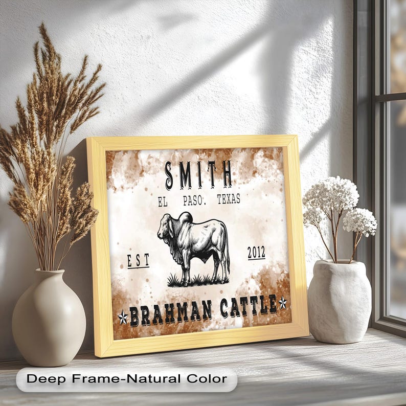 Personalized Brahman Cattle Wall Art, Custom Ranch Name Sign, Vintage ...