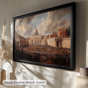 St. Peter’s Basilica Framed Wood Art: Vatican Architecture Oil Painting